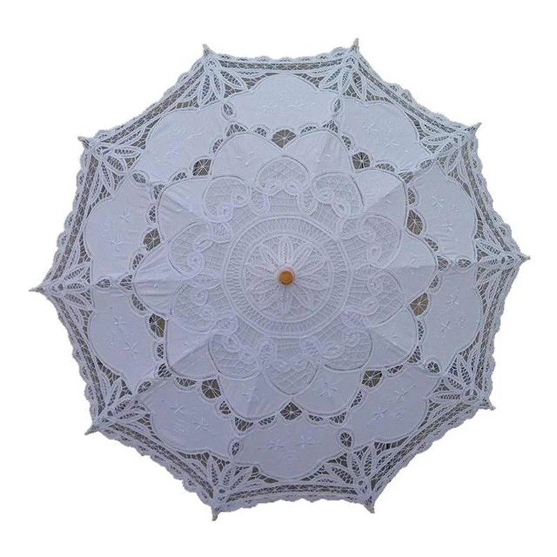 Parasol en dentelle, parapluie Vintage pour mariage, pour demoiselle d'honneur, blanc, rouge, rose, manche en bois de coton, décoration