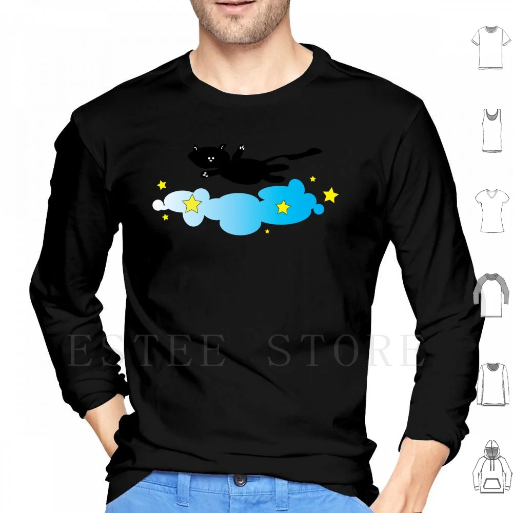 Flying Cat Hoodies Long Sleeve Flying Cat Wild Stars Star Cloud Fur Claws Tail Nine Lives Black Cat Paws Whiskers