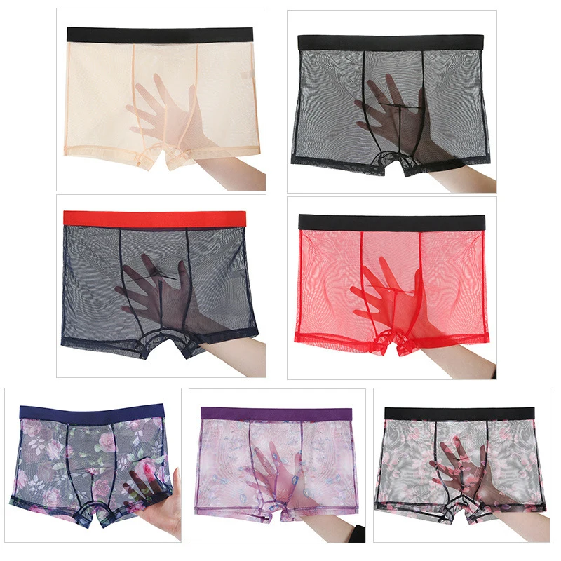 Men Sexy Seamless Underwear Pants Mens Ultra-thin Transparent Boxershorts Mesh Casual Boxer Letter Printed Men Underwear Panties