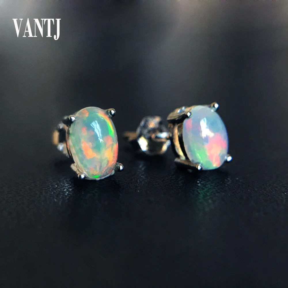 

100% Natural Opal Earrings Sterling 925 Silver Gemstone Oval 4*6mm for Women Wedding Anniversary Party Classic Fine Jewelry Gift