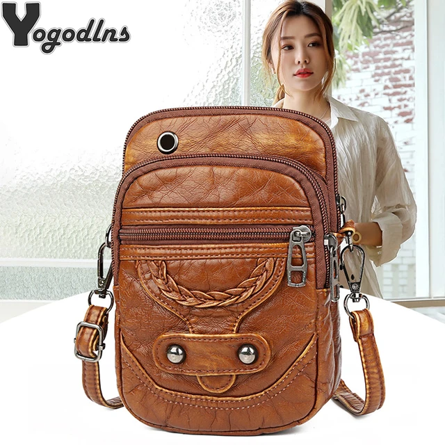 Wielofunkcyjna mała torba na ramię z miękkiej skóry PU dla kobiet Vintage Crossbody Bag Cash Purse Cell phone Baga Handbag Purse