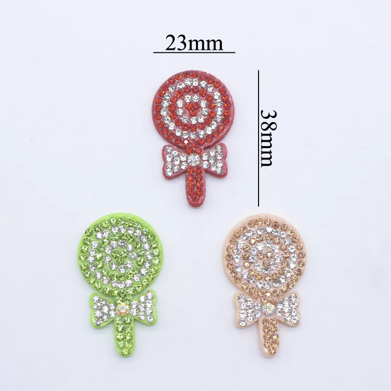 12Pcs 23*38mm Bling Lollipop Candy Rhinestone Patches for DIY Clothes Hat Decor Headwear Hairband Supplies Accessories Applique