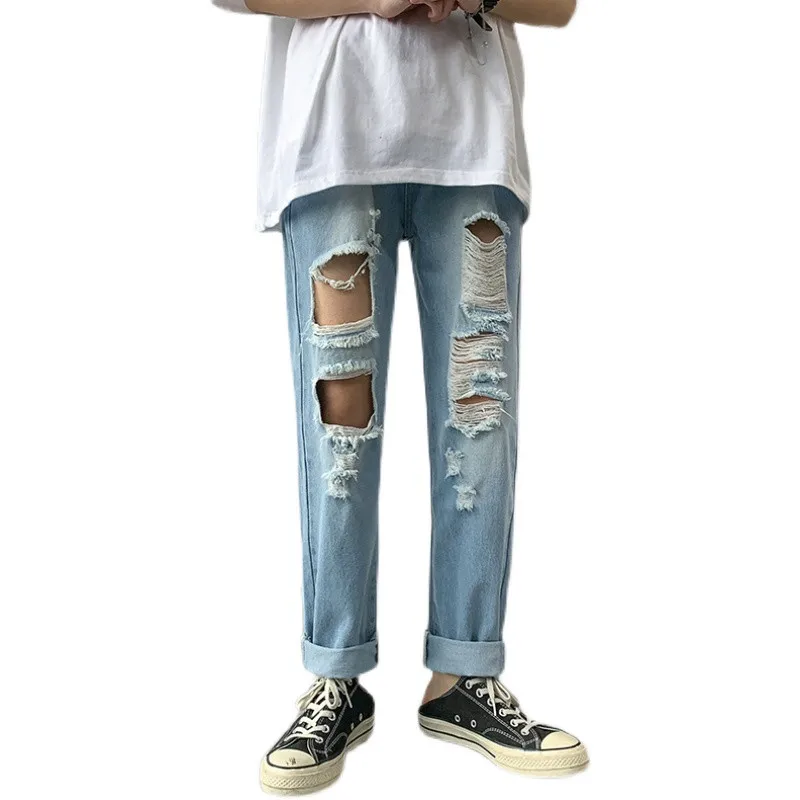 

VERSMA High Quality Men Stretchy Ripped Skinny Biker Jeans Hip Hop Destroyed Hole Slim Fit BF Denim Baggy Jeans Men Dropshipping