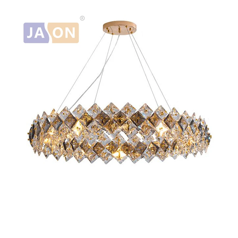 Luxury LED Square Crystal Round Chandelier Lustre Lighting Hanging Lamps Suspension Luminaire Lampen For Foyer