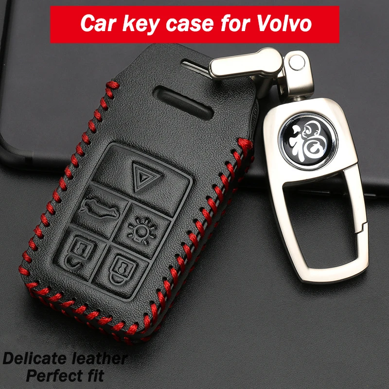 

For VOLVO S60 S90 XC40 Leather Car Remote Flip Key Fob Shell Protect Cover Case Bag keychain holder pocket organizer 5 6 Button