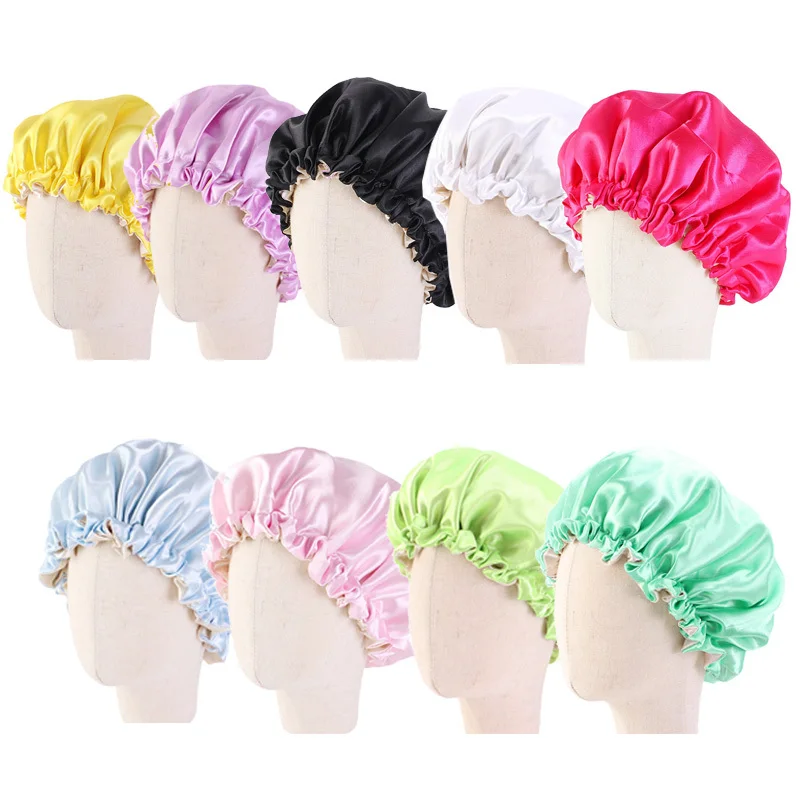 Adjustable Baby Hair Caps Silky Satin Bonnet Double Layer Sleep Cap Night Turban Children Solid Headwear Cute Hat Hair Wear