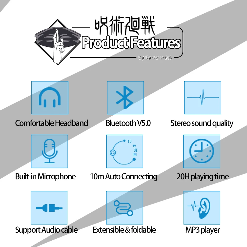Anime Jujutsu Kaisen Gojou Satoru Silent Disco Wireless Bluetooth Headset Head Mounted Plug In Card Mobile Phone Headphones