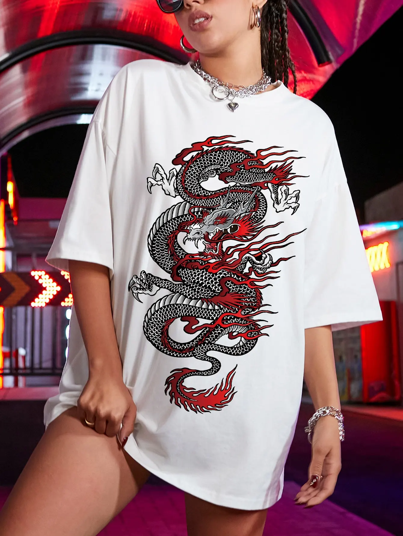 Oversized T Shirt Ulzzang Harajuku Dragon Print T Shirt Women Streetwear Tee Tops Summer Short Sleeve T-Shirt Female Clothing