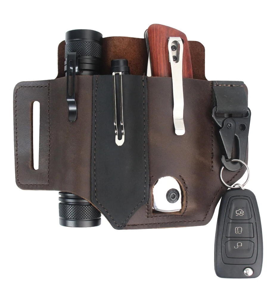 EDC Leather Sheath, Belt Organizer, Belt Holder, Leather Knife Sheath, Multitool Sheath Pouch, Flashlight Holder Bag