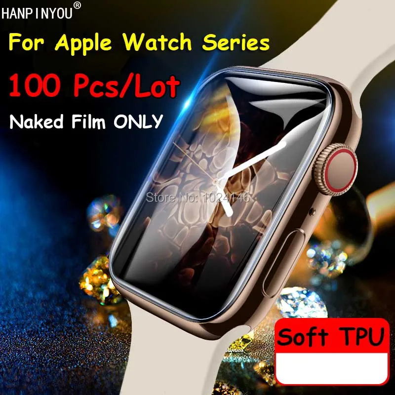 100Pcs Full Coverage Soft TPU Film Screen Protector For Apple Watch 1 2 3 4 5 38mm 42mm 40mm 44mm , Cover Curved Parts-Not Glass