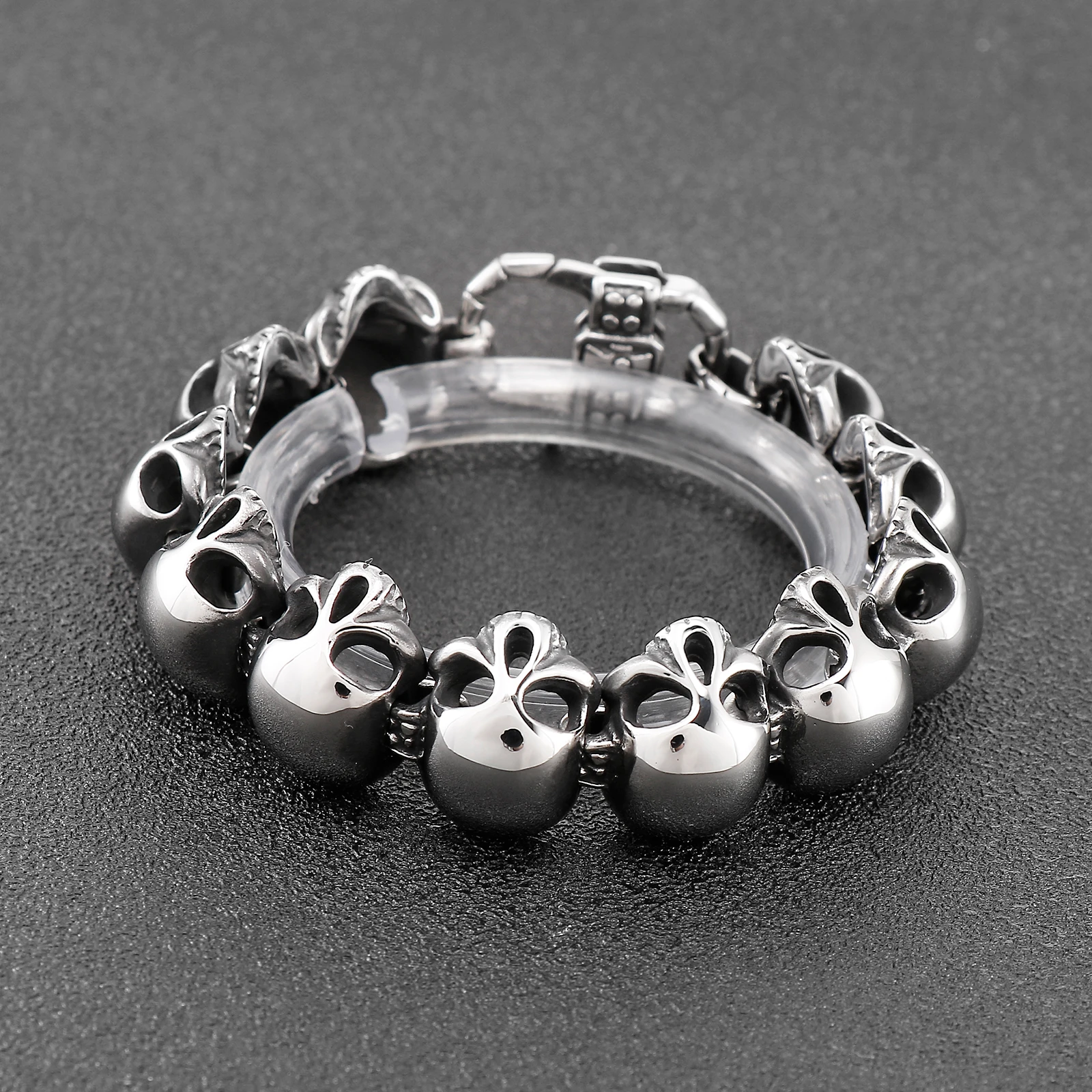 Mens Stainless Steel Skull Chain Bracelet With Spring Clasp Heavy Jewelry