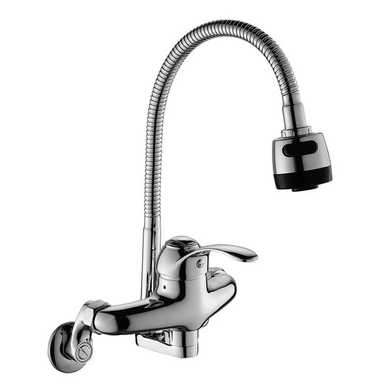 

Kitchen Faucet 360 Degree Swivel Sink Tap Wall Mounted Stream Sprayer Dual Hole Single Handle Flexible Pipe Cold New Water Mixer