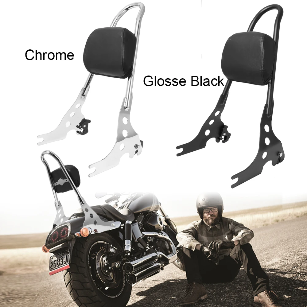 Motorcycle Black/ Chrome Detachable Sissy Bar Rear Passenger Backrest Cushion Pad For Harley Sportster XL 883C 883R 1200R 1200C