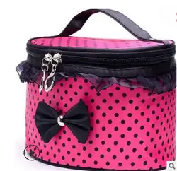 1pcs/lot Dot Bowknot Women Lace Patchwork Organizer Bag Makeup Cases female lace cosmetic bag