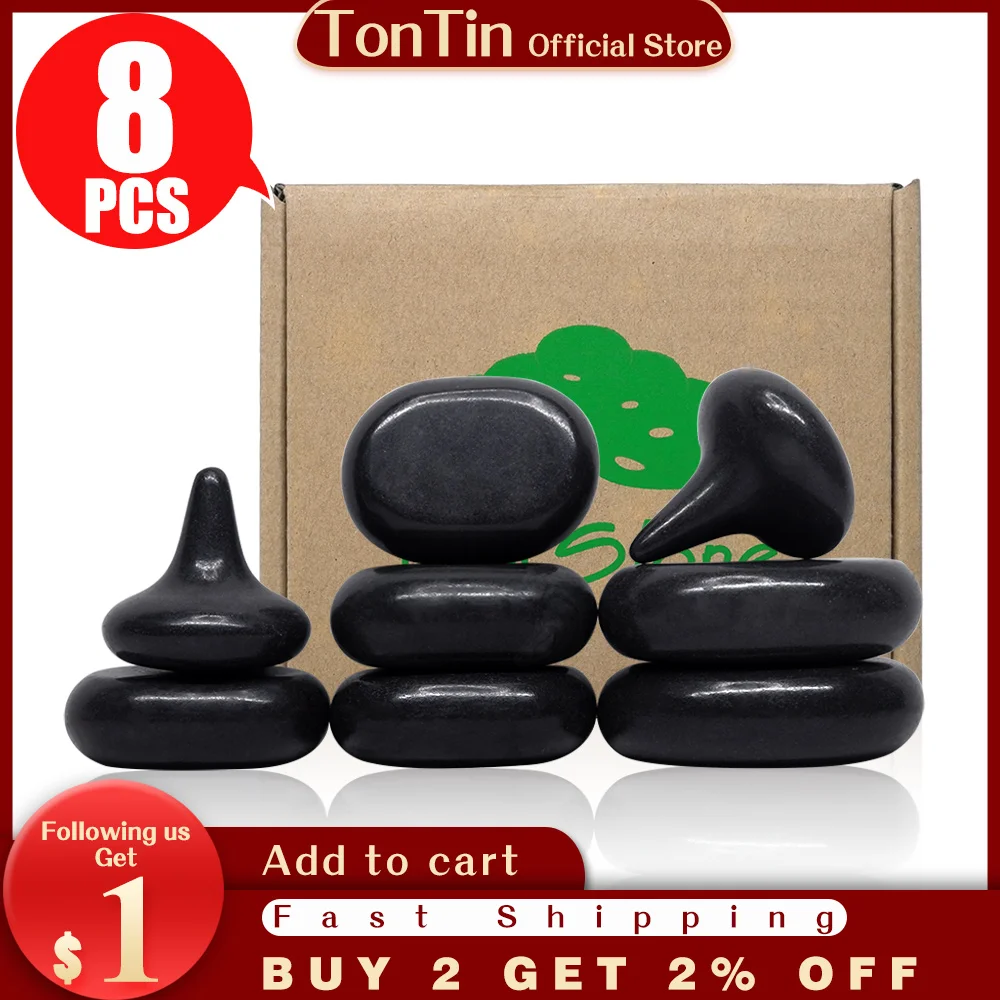 Tontin 8pcs/set Hot Stone Massage Set Heater Box Relieve Stress Back Pain Health Care Lava Basalt round massage tool Stones