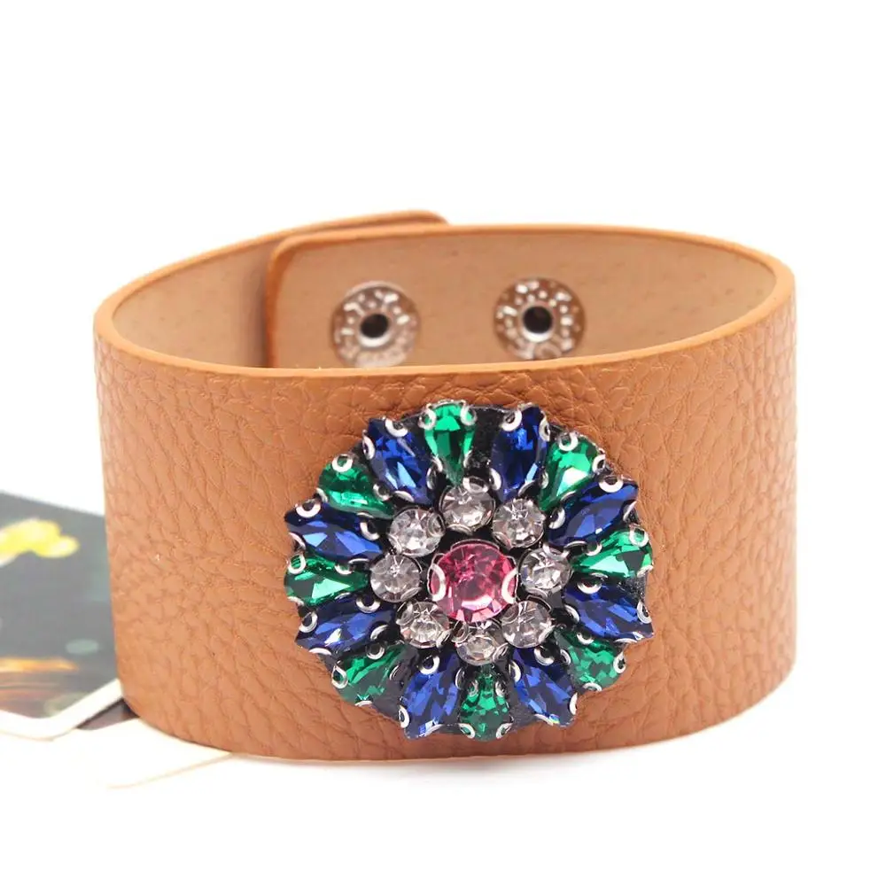 TOTABC Rhinestone Leather Bracelet Jewelry Hand Chain Simple All-Match Wide Wrap Bracelet Femme New Hand Jewelry