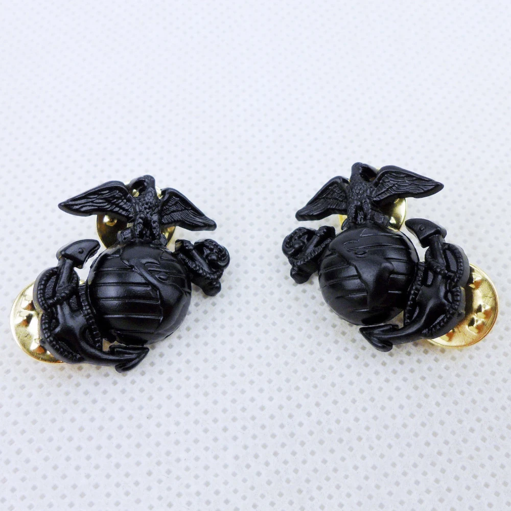 

PAIR US USMC MARINE CORPS EMBLEM INSIGNIA COLLAR BADGE PIN BLACK