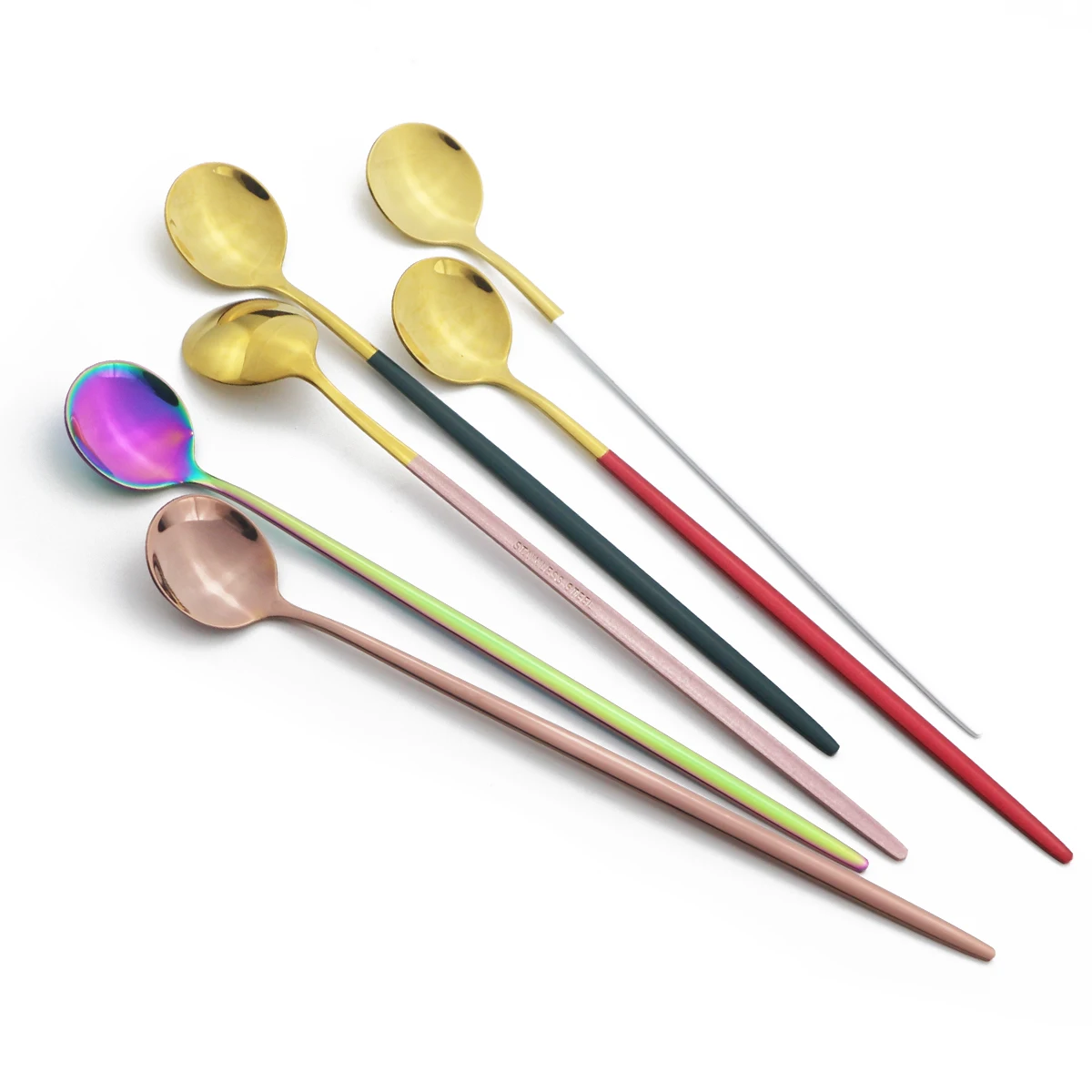 Colorful Dessert Tea Spoon Dinnerware Juice Coffee Stir Spoon Cutlery Set Ice Cream Long Handle Scoop Stainless Steel Tableware