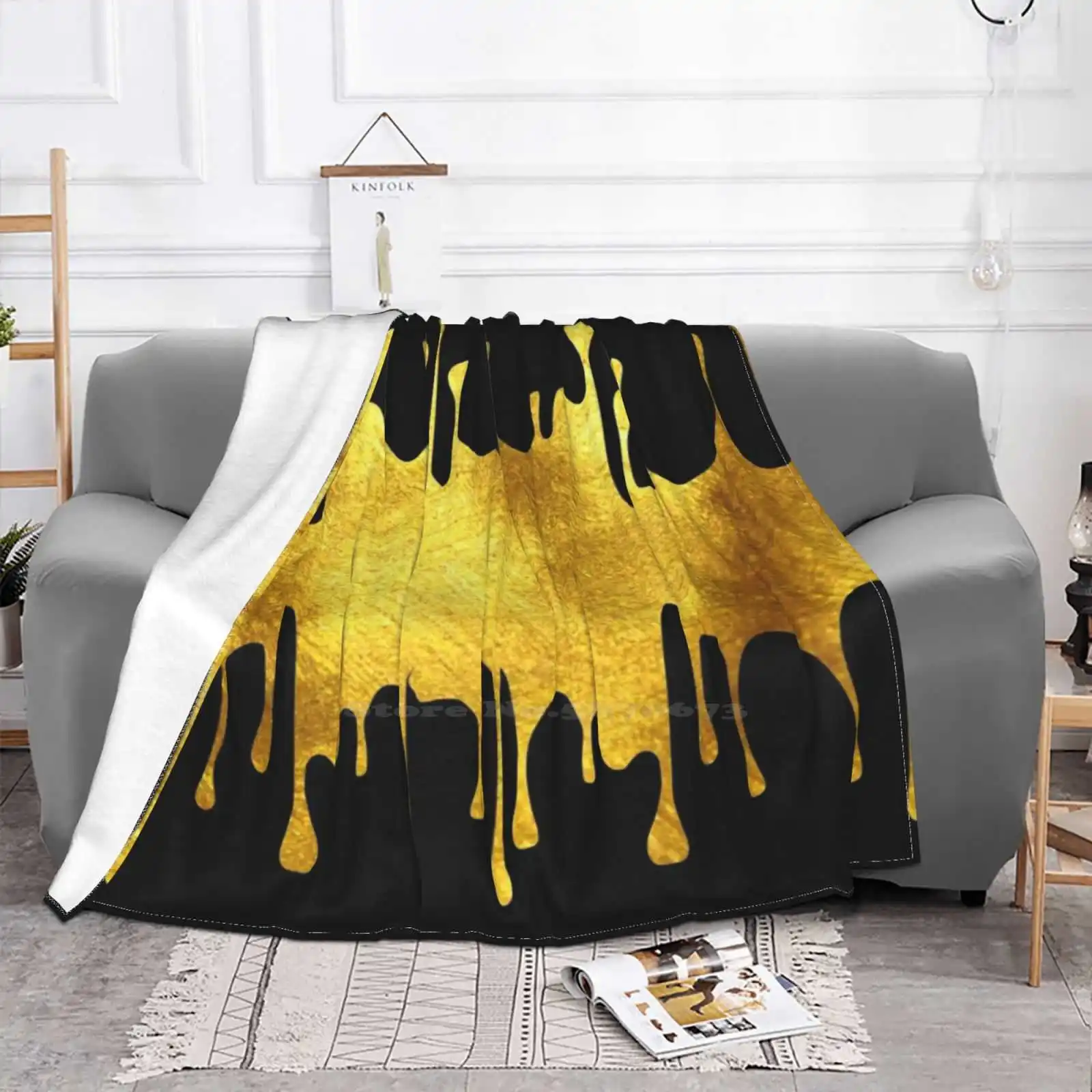 Gold Air Conditioning Blanket Fashion Soft Blanket Gold Yellow Melting Tumblr Cute Funny Girls Girly Luxury Pattern Glitter