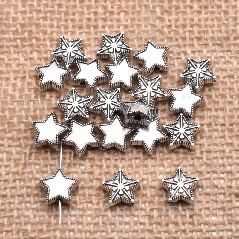 Yanqi 50pcs 10mm Tibetan Antique Metal Alloy Five-pointed star Heart Beads Loose Spacer Beads for Jewelry Making DIY