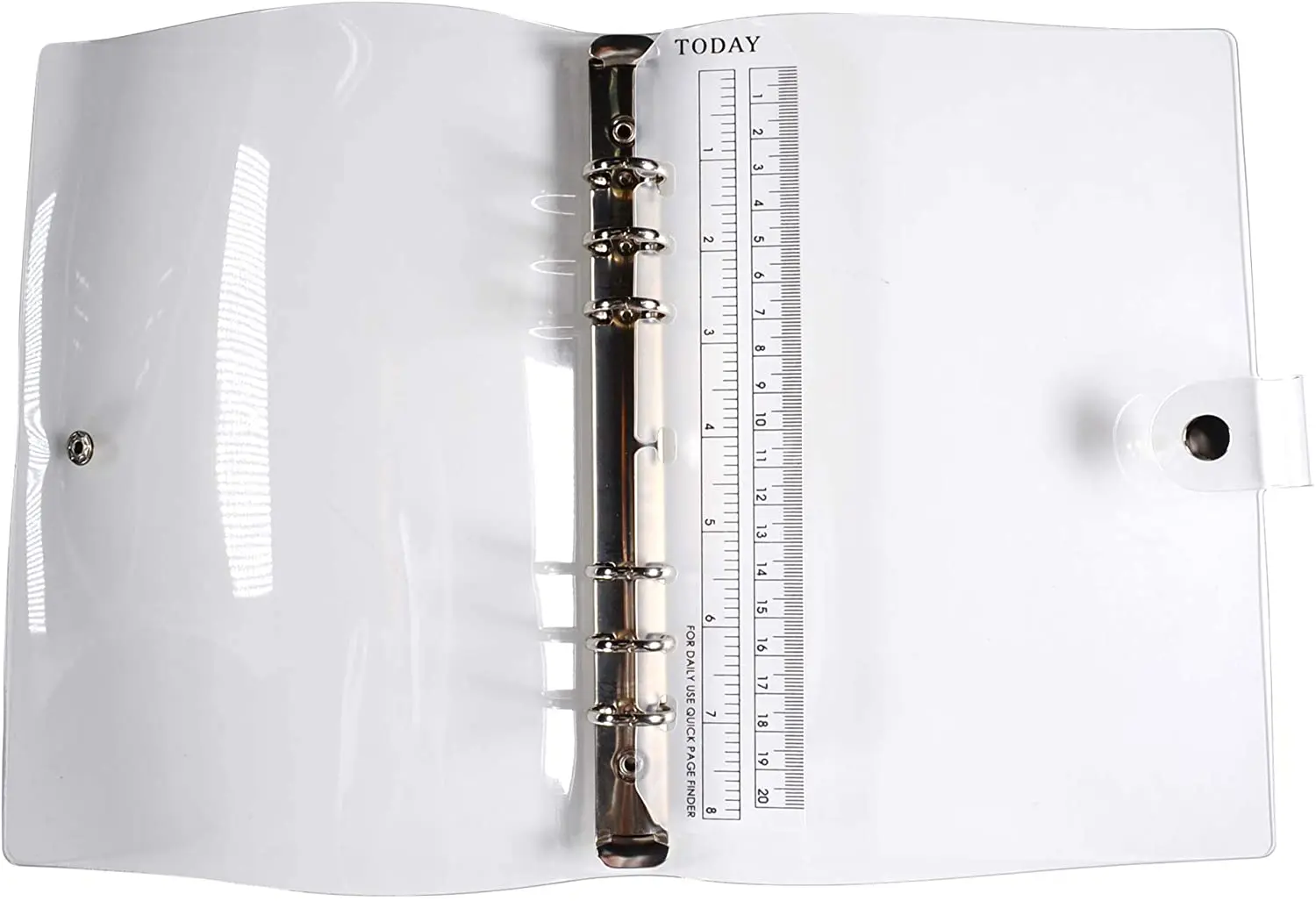 A5 /A6 Transparent 6 Ring Binder Cover Clean  Soft PVC for Refillable Notebook Shell with Snap Closure and 1 Ruler