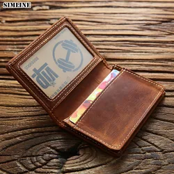 Tarjetero de cuero genuino 100% para hombre, cartera pequeña y delgada hecha a mano de Crazy Horse, con diseño Vintage, para identificación de negocios