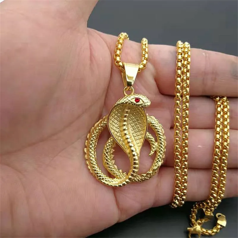 Hip Hop Iced Out CZ Cobra Snake Pendant Necklace For Women Men Gold Color Stainless Steel Animal Jewelry Gift Dropshipping