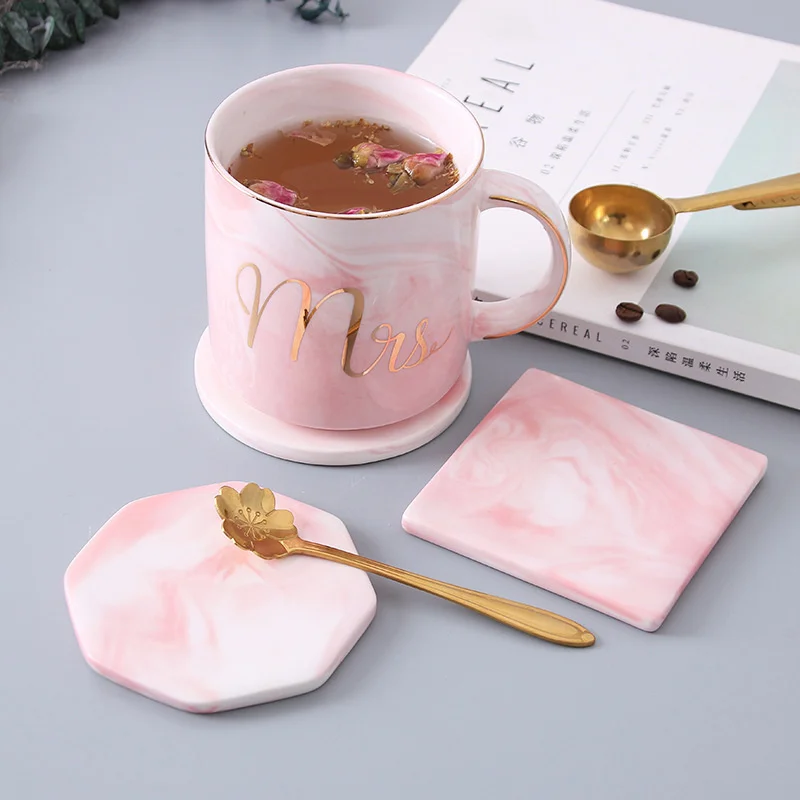 Ins Marble Ceramic Coaster Coffee Tea Cup Mat Dinner Bottle Pad Placemats Table Decoration Accessories 1pc Pink Grey Tablemat