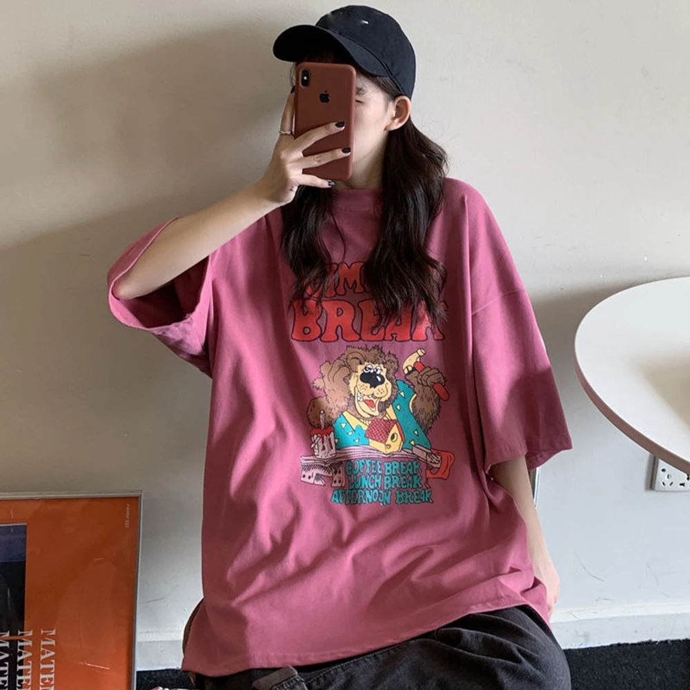 Camisetas BF Harajuku para mujer, camisetas De La Casa De Papel Hip Hop con estampado De letras De oso De dibujos animados, camisetas coreanas para mujer 2020