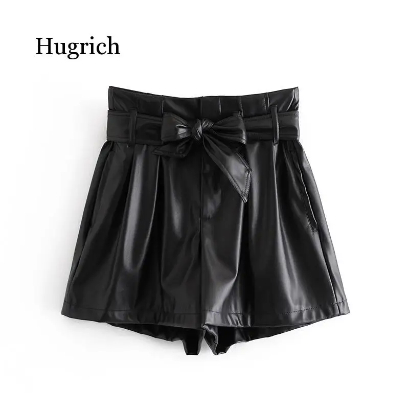 Europe and Usa Style 2021 Autumn Winter Women's New Simplified Style Pure Knot Leather Casual Shorts