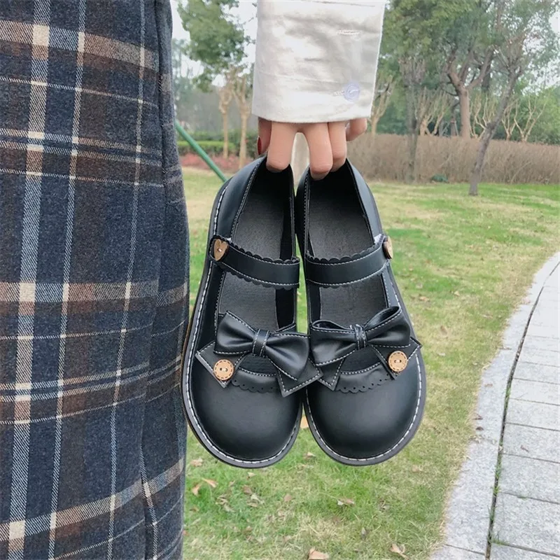 

Japanese Spring New Lolita Style College Loli Bowknot Buckle Jk Uniform Shoes Cosplay Anime Harujuku Women Flats