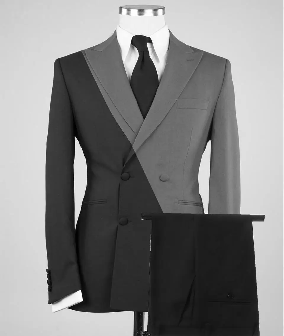 

2021 Latest Coat Pant Designs Black Grey Men Wedding Suit Slim Fit 2 Piece Double Breasted Tuxedo Groom Prom Blazer Masculino