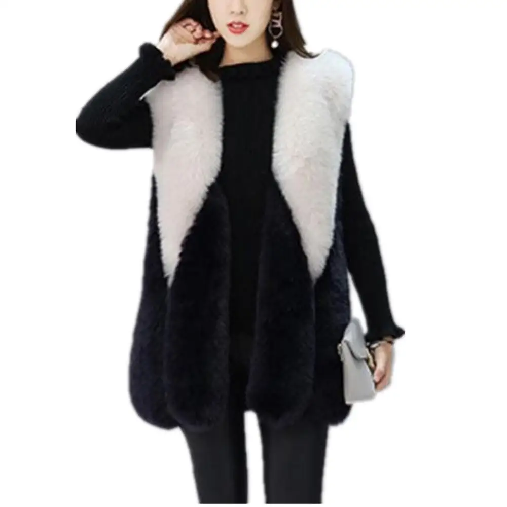 Women Autumn Winter Sleeveless Faux Fur Vest Furry Warm Fake Fur Coat Jacket Overcoat