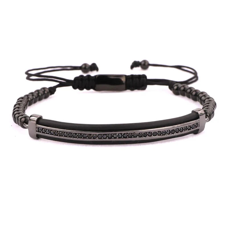 JARAVVI High Quality Stainless Steel CZ Pave Charm Adjustable Beaded Bracelet Men