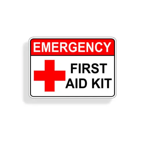 

Fun Emergency First Aid Kit Sticker Vinyl Applique OSHA Security Red 1st Cross Logo Label