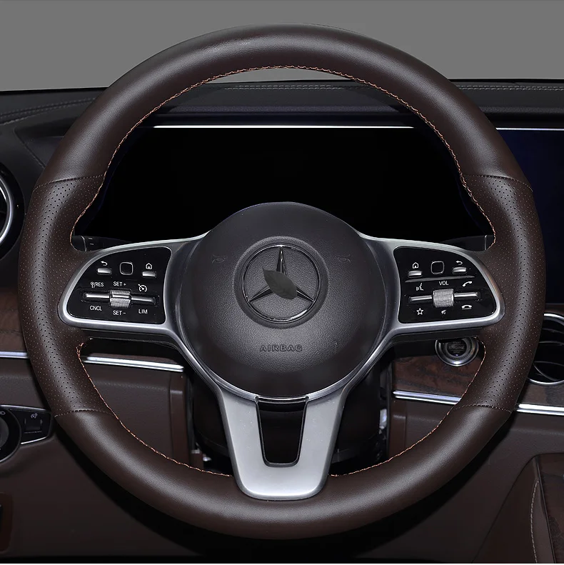 Custom leather hand stitched steering wheel cover For Mercedes-Benz GLE GLS S-Class S320L CLS GLC E300L C260L car accessories