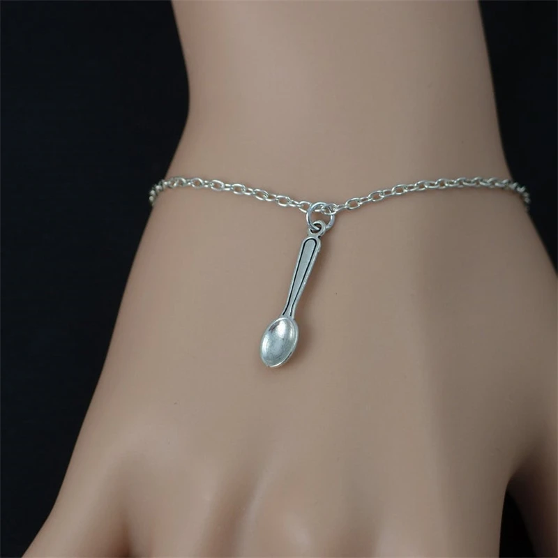 Tiny Spoon Bracelet, Spoon Charm on Silver Color Chain, Utensil Pendant Bracelet, Adjustable Bracelet, Baker Gift