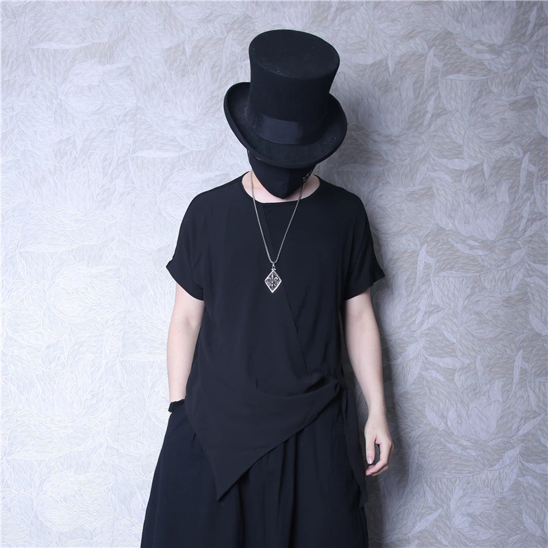 Men's Short Sleeve T Shirt Summer New Dark Round Collar Irregular Asymmetric Strap Design Triangle Hem Fashion T Shirt