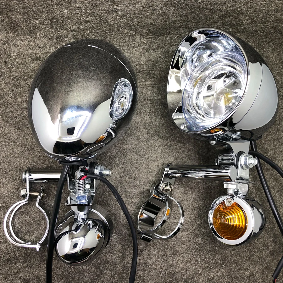 Ensemble de feux de moto universels chromés, clignotant, lampe de conduite auxiliaire, Triumph, Honda, Yamaha 73Inboulon 1