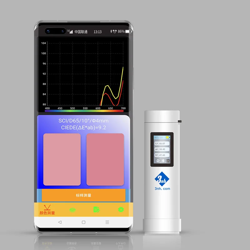 قارئ ألوان احترافي 3nh CR2 مزود بتقنية البلوتوث 5.0 مع مستشعر ألوان ثنائي ومقياس ألوان التطبيق وضوء كامل الطيف 400 ~ 700nm