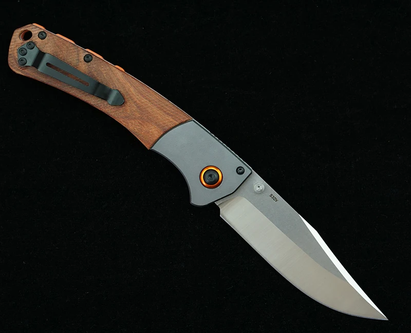 LEMIFSHE-cuchillo plegable BM15080, hoja S30V, aleación de aluminio + mango de madera, herramienta EDC de supervivencia para acampar al aire libre