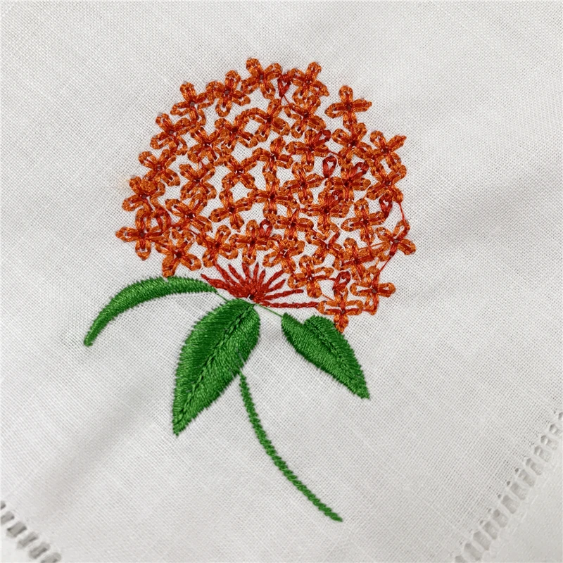 Wedding Napkins white Hemstitched linen Table Napkin with Color Embroidered Floral Dinner Napkins 20x20-inch