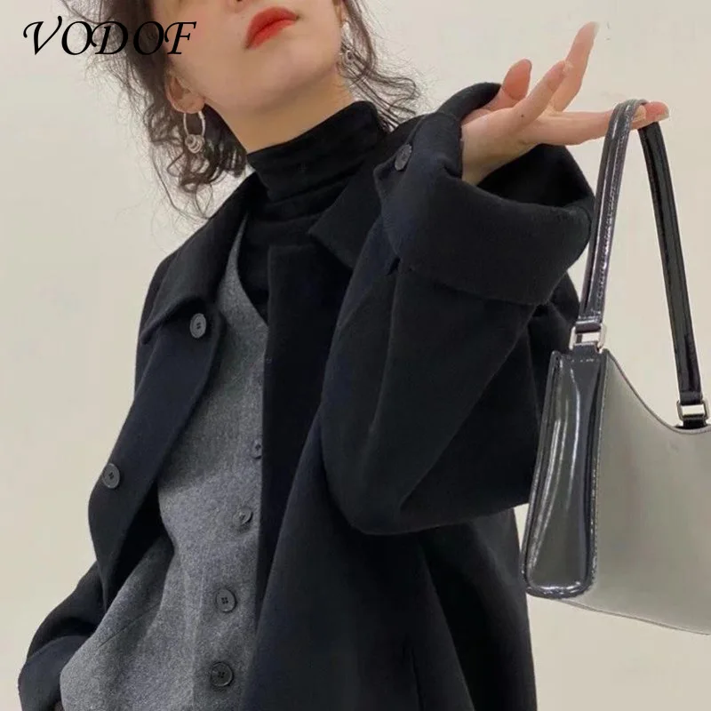 2021 Spring Women Coat Woman Long Coat Fashion Korean Preppy Style Retro Versatile Windbreaker Casual Warm Woolen Coat Oversize