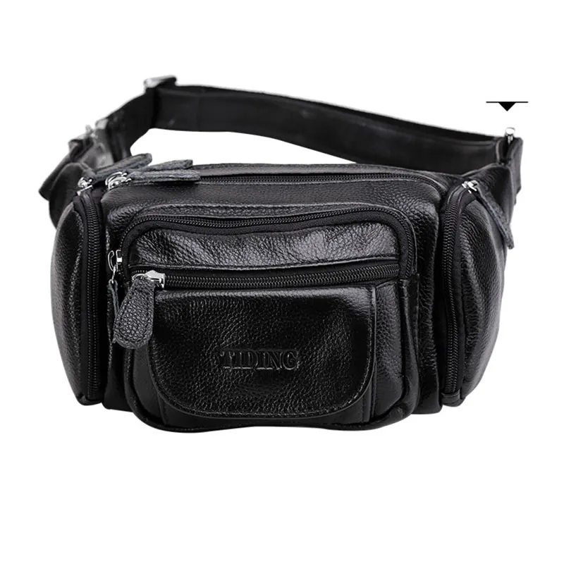 Men\'s Original Belt Bag Male Genuine Leather Waist Bag Travel Men Fanny Packs Bags Large Pouch for Phone Black Waist Packs