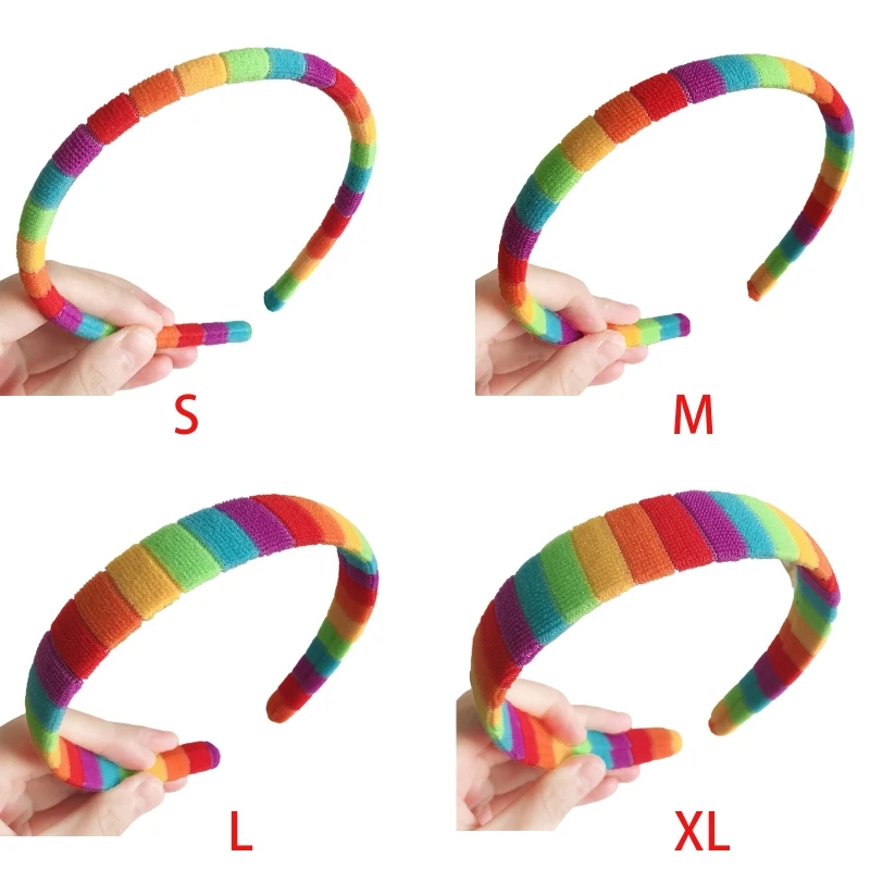 Women Autumn Wash Face Plush Headband Rainbow Striped Elastic Styling Hair Hoop 634C