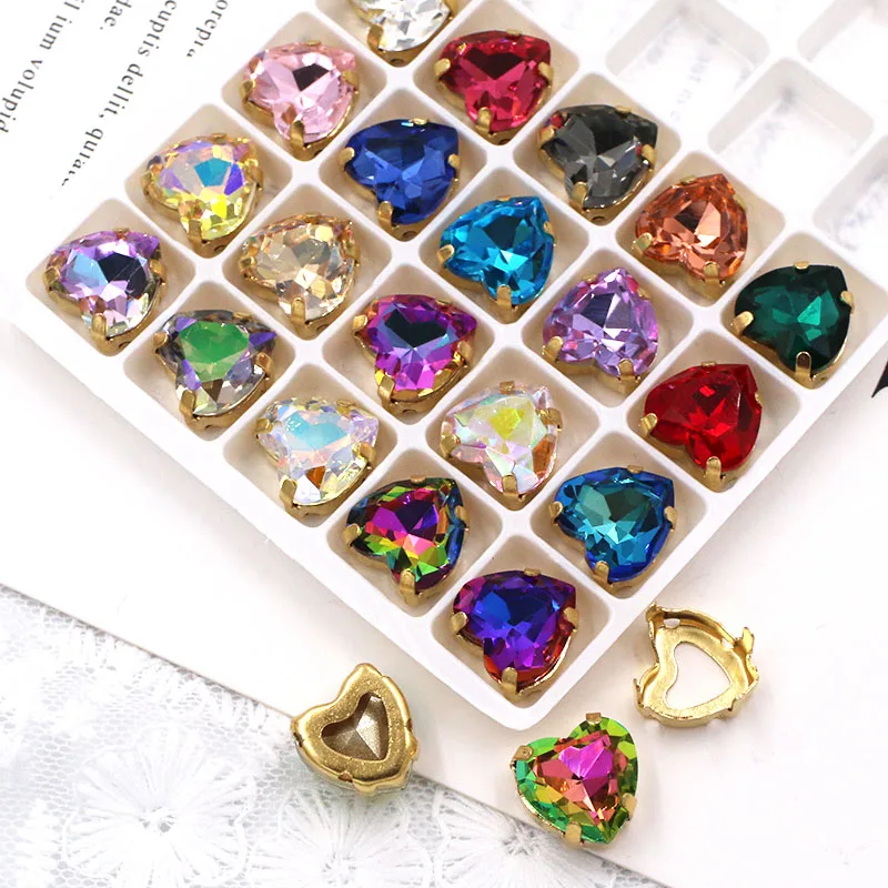 Clothing Accessories 8mm/10mm/12mm/14mm High Quality Glass Crystal Strass Heart Shape Rhinestones Claw Setting Sew On Dress/Bags