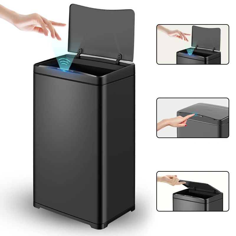 50L Kitchen Smart Sensor Trash Can Stainless Steel Automatic Induction Garbage Bin For Office Bathroom Large-capacity Trash Bin