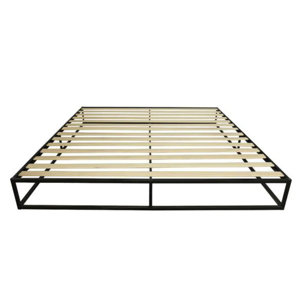 Metal Bed Frame Simple Basic Iron Bed King Size Black Strong Construction Solid Wood Support Easy to Assemble Stylish and Modern