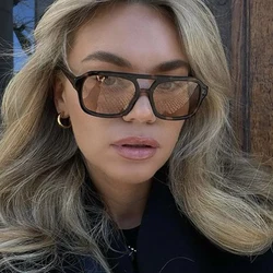 Fashion Pilot Sunglasses Women Vintage Double Bridges Yellow Lens Sunglasses Female Shades Lady UV400 Glasses Trendy Oculos