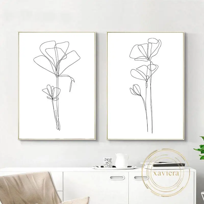 

Nordic Abstract Line Plant Flower Canvas Painting Modern Minimalist Wall Art Posters and Prints Home Decoration Living Room